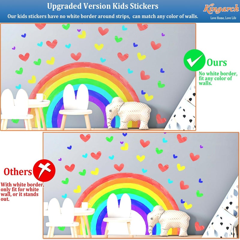 Kingarch Large Watercolor Rainbow Wall Decals, Hearts Peel and Stick Fabric Nursery Wall Decor, Removable Home Room Wall Decor Murals Stickers for Kids Girls Toddler Bedroom Living Room Playroom - Image 2